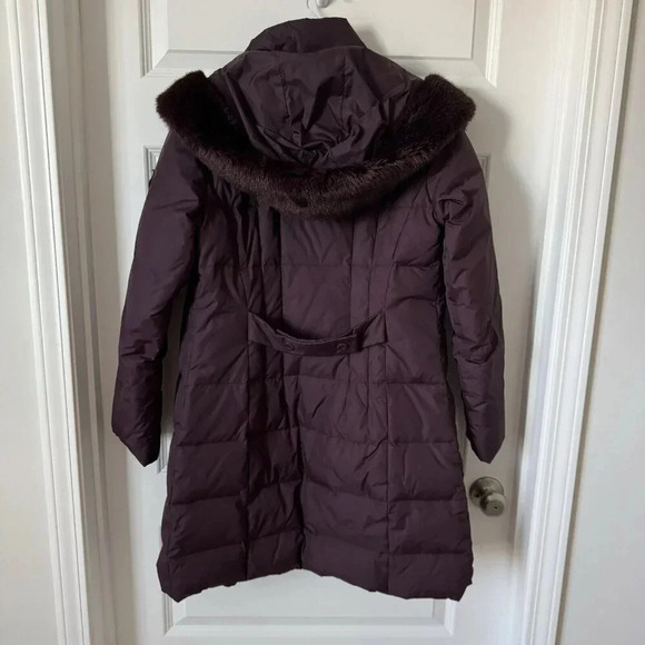 Larry Levine Winter Down Coat Burgundy/Wine Quilted Faux Fur Hood Long Puffer- S - Picture 7 of 8